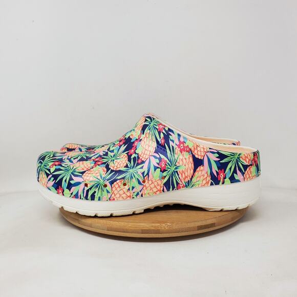 Dansko Kane Clogs Womens 40 Tropical Pineapple Flower Closed Toe Work Shoes - Picture 1 of 12